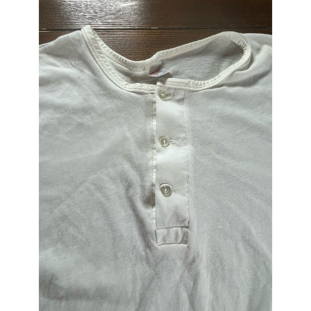 Vintage '70s Perro White Henley T Shirt Medium Blank Tee Made In USA - Picture 2 of 9